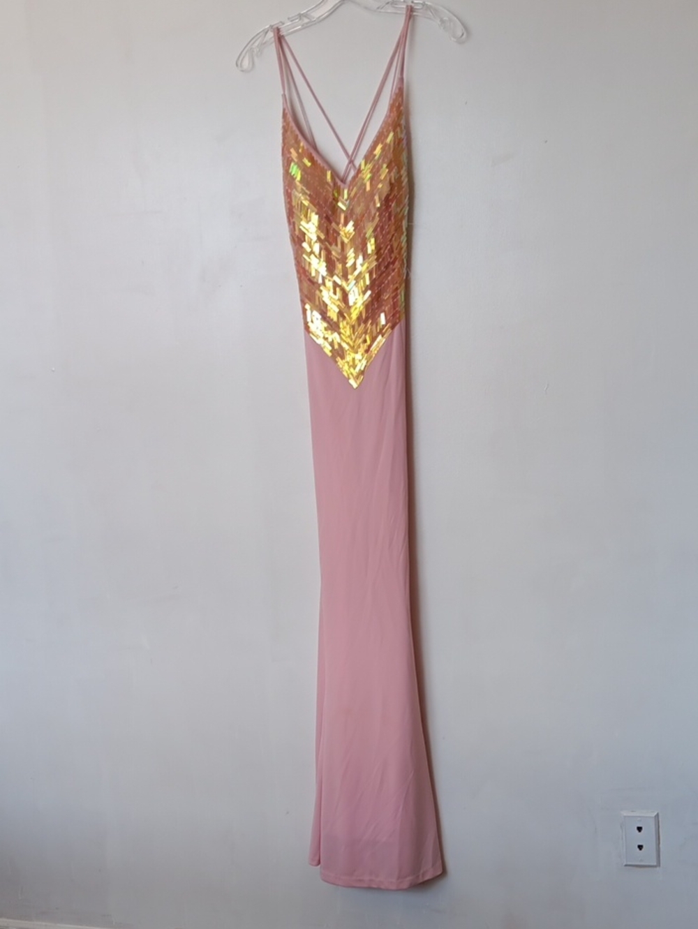 Blush Pink Maxi Dress with Gold Sequin Bodice